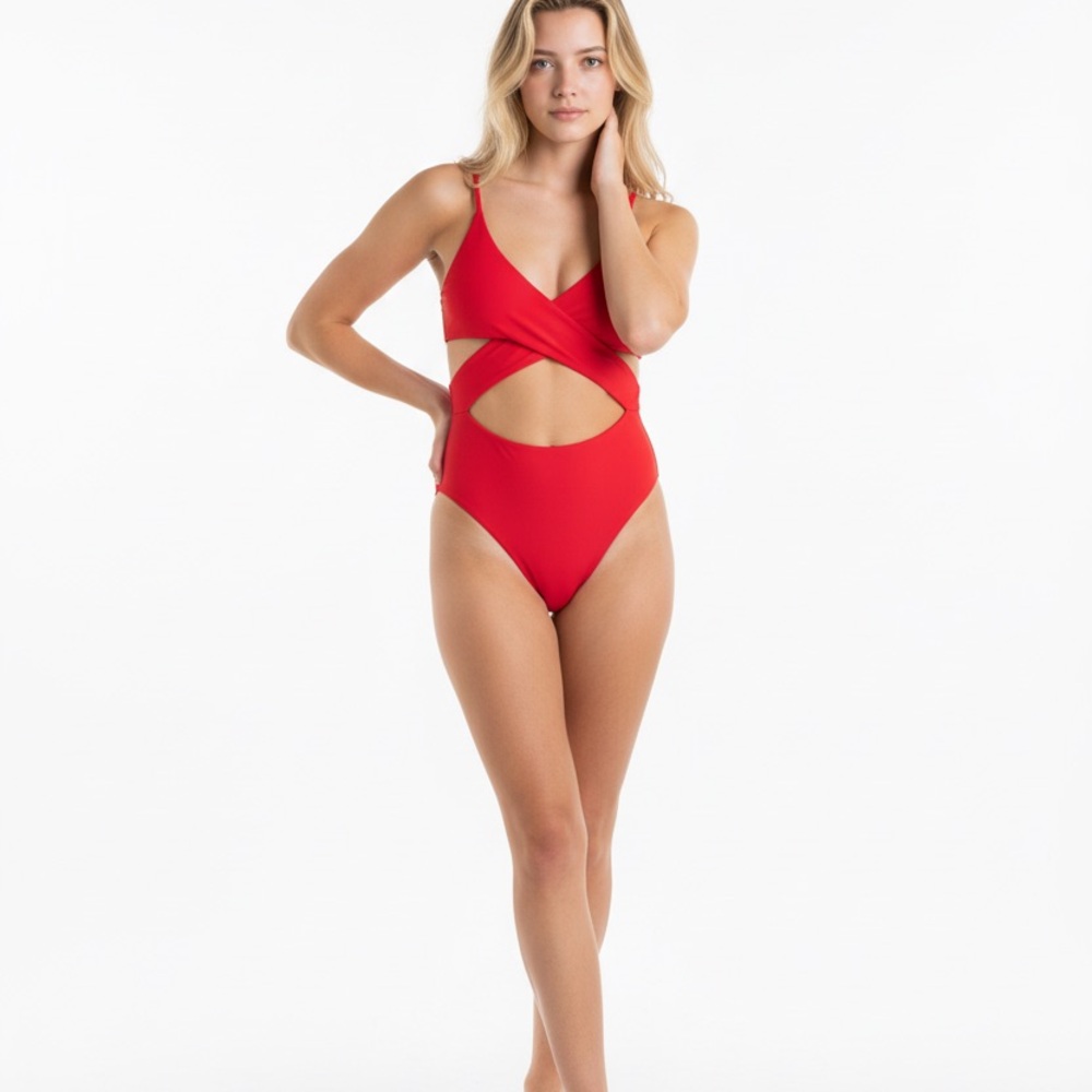 Red Cutout One-Piece Swimsuit - Sleek Women's Swimwear
